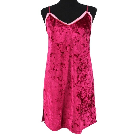 Marc Jacobs Bright Pink Velour Slip Mini Dress Silk Trim Sleeveless 2 XS NEW - Picture 1 of 8